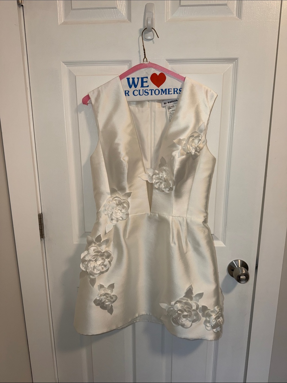 Ivory Satin Floral Appliqué V-Neck Women's Wedding Dress